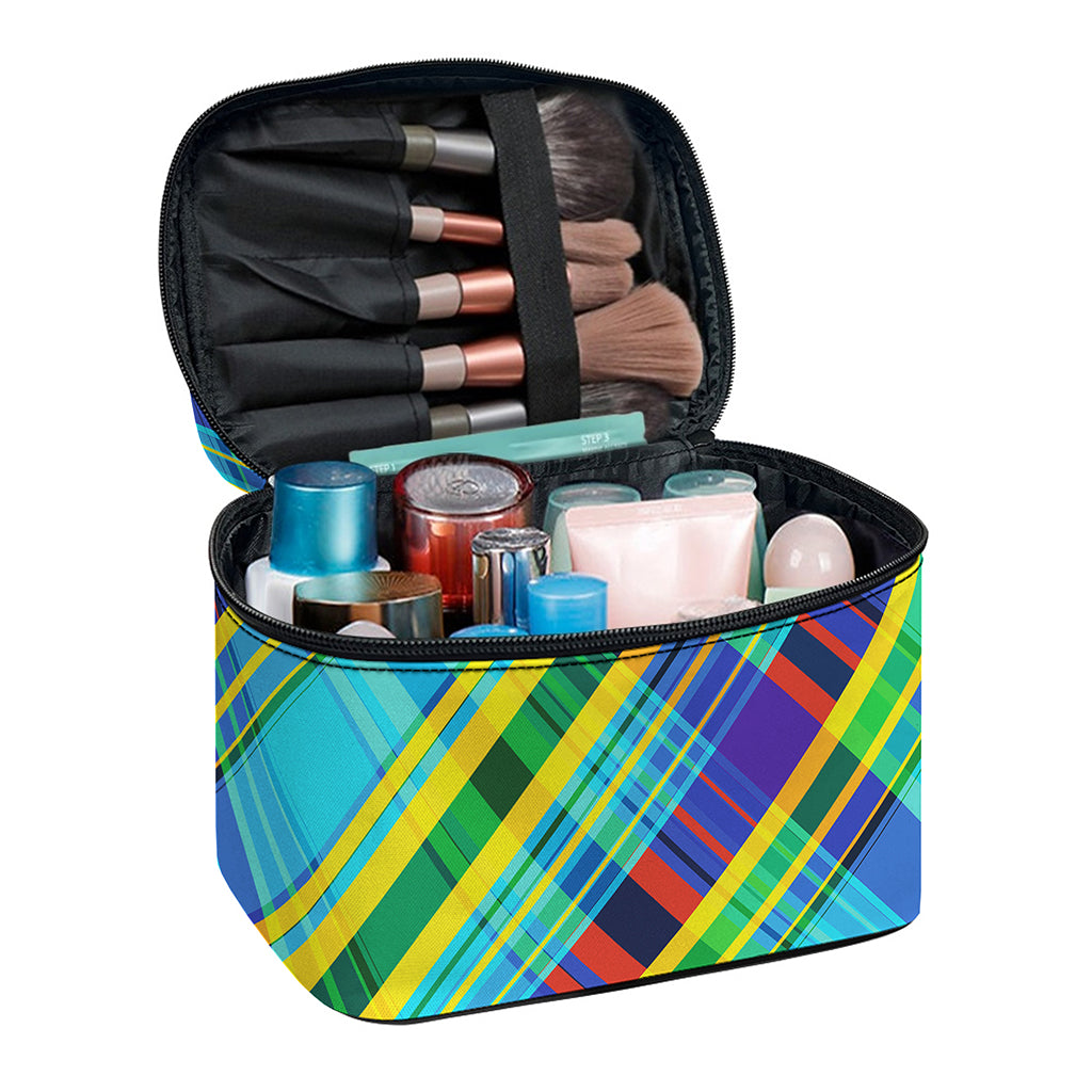 Colorful Tartan Pattern Print Travel Makeup Bag