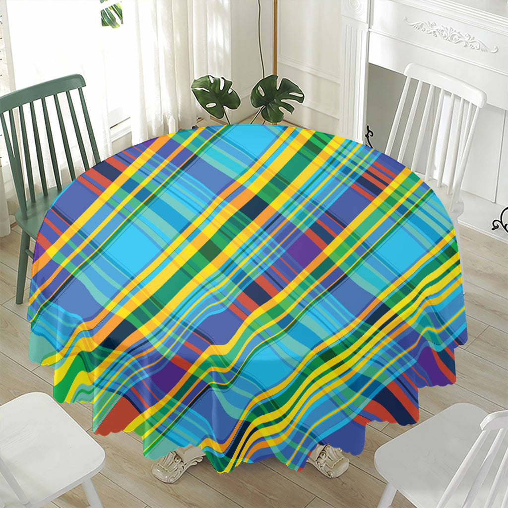 Colorful Tartan Pattern Print Waterproof Round Tablecloth