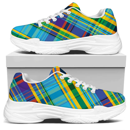 Colorful Tartan Pattern Print White Chunky Shoes