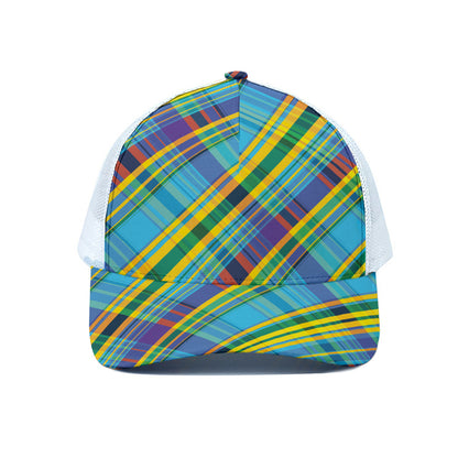 Colorful Tartan Pattern Print White Mesh Trucker Cap