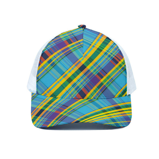 Colorful Tartan Pattern Print White Mesh Trucker Cap