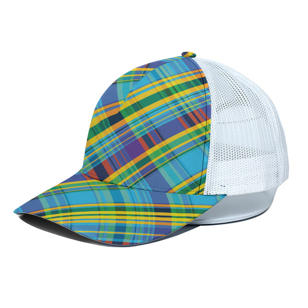 Colorful Tartan Pattern Print White Mesh Trucker Cap