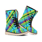 Colorful Tartan Pattern Print Winter Boots