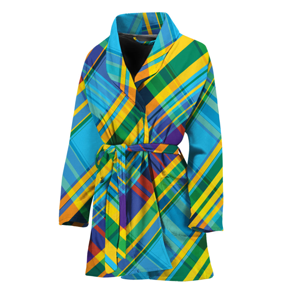 Colorful Tartan Pattern Print Women's Bathrobe
