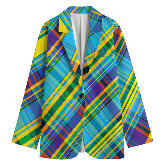 Colorful Tartan Pattern Print Women's Blazer