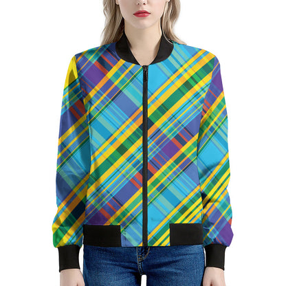 Colorful Tartan Pattern Print Women's Bomber Jacket