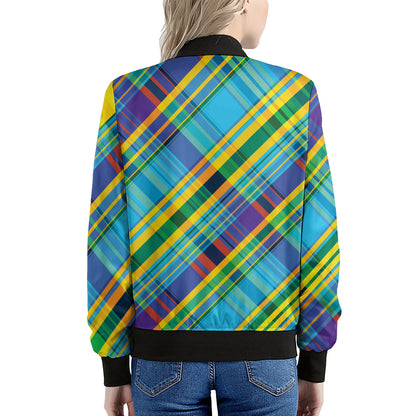 Colorful Tartan Pattern Print Women's Bomber Jacket