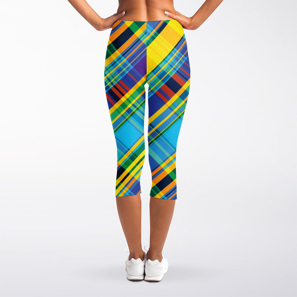 Colorful Tartan Pattern Print Women's Capri Leggings
