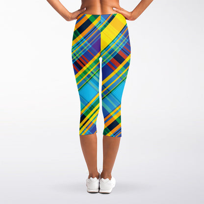 Colorful Tartan Pattern Print Women's Capri Leggings