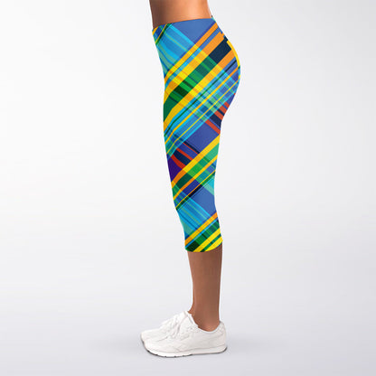 Colorful Tartan Pattern Print Women's Capri Leggings