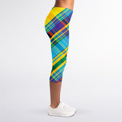 Colorful Tartan Pattern Print Women's Capri Leggings