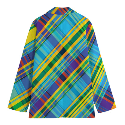 Colorful Tartan Pattern Print Women's Cotton Blazer
