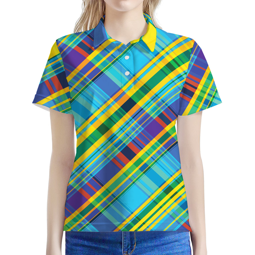 Colorful Tartan Pattern Print Women's Polo Shirt