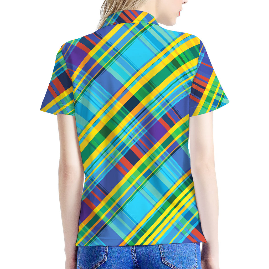 Colorful Tartan Pattern Print Women's Polo Shirt