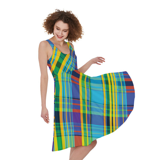 Colorful Tartan Pattern Print Women's Sleeveless Dress