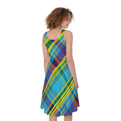 Colorful Tartan Pattern Print Women's Sleeveless Dress