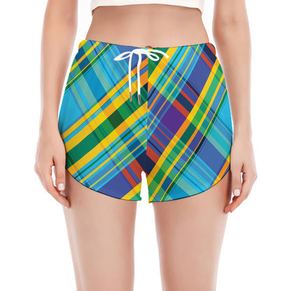 Colorful Tartan Pattern Print Women's Split Running Shorts