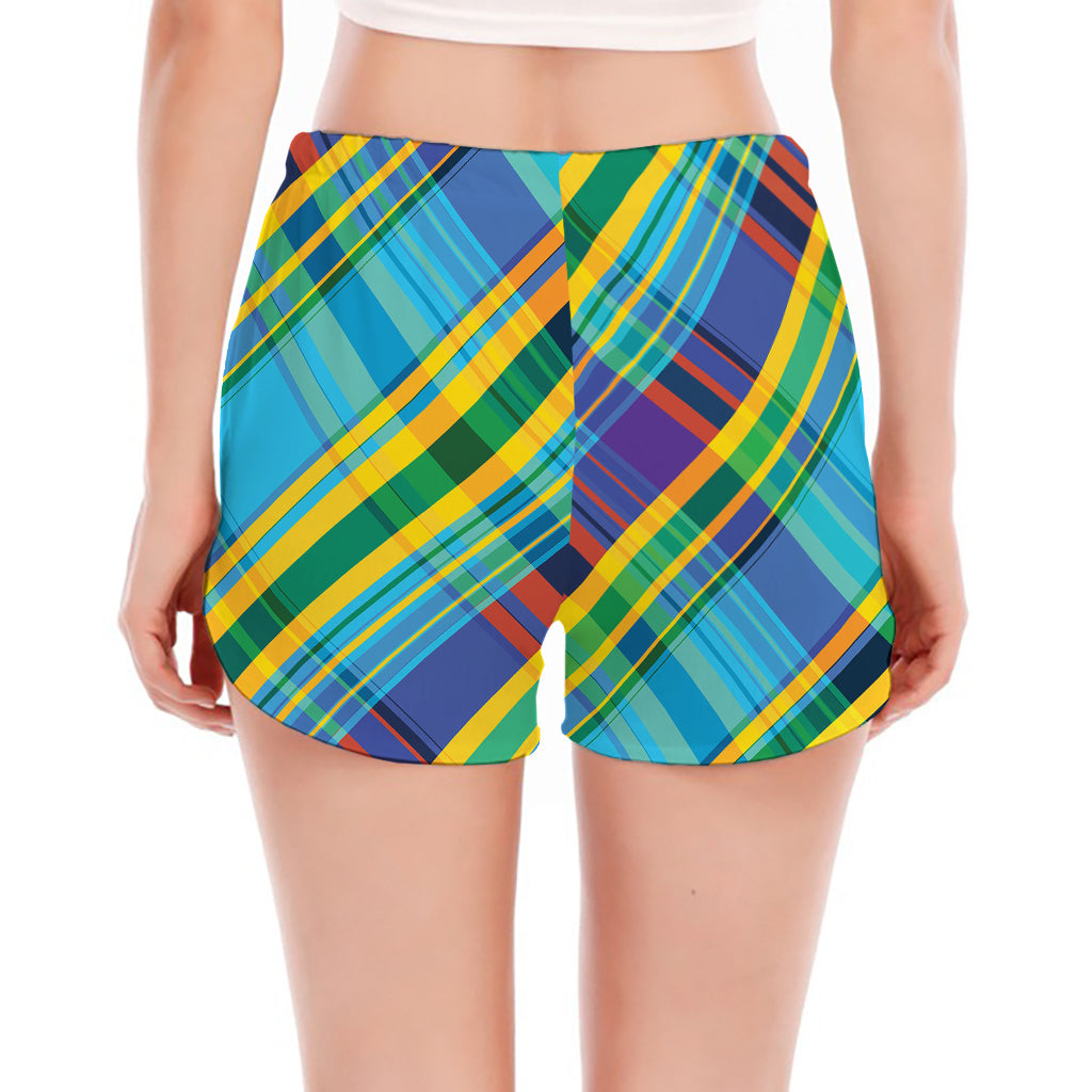 Colorful Tartan Pattern Print Women's Split Running Shorts
