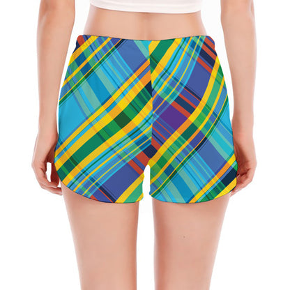 Colorful Tartan Pattern Print Women's Split Running Shorts