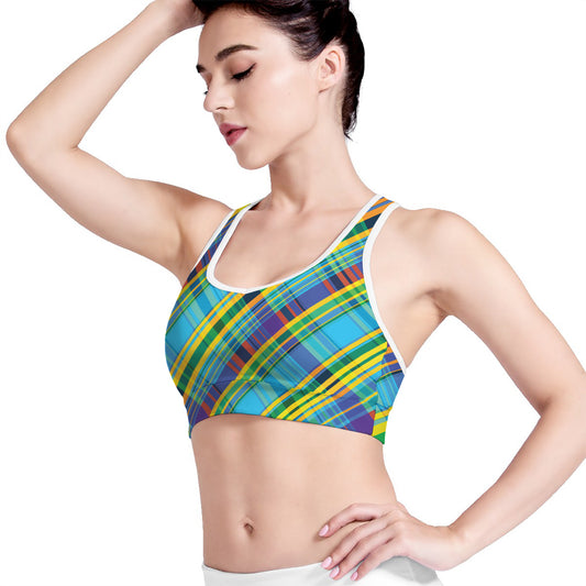 Colorful Tartan Pattern Print Women's Sports Bra