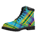 Colorful Tartan Pattern Print Padded Collar Lace Up Boots