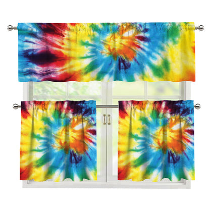Colorful Tie Dye Print 3 Piece Kitchen Curtains