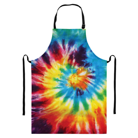 Colorful Tie Dye Print Bib Apron With Pocket