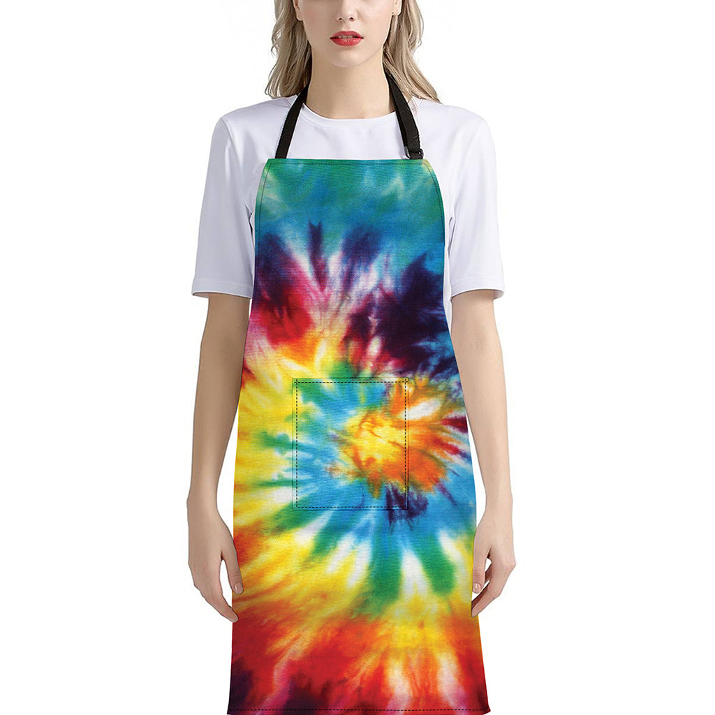 Colorful Tie Dye Print Bib Apron With Pocket