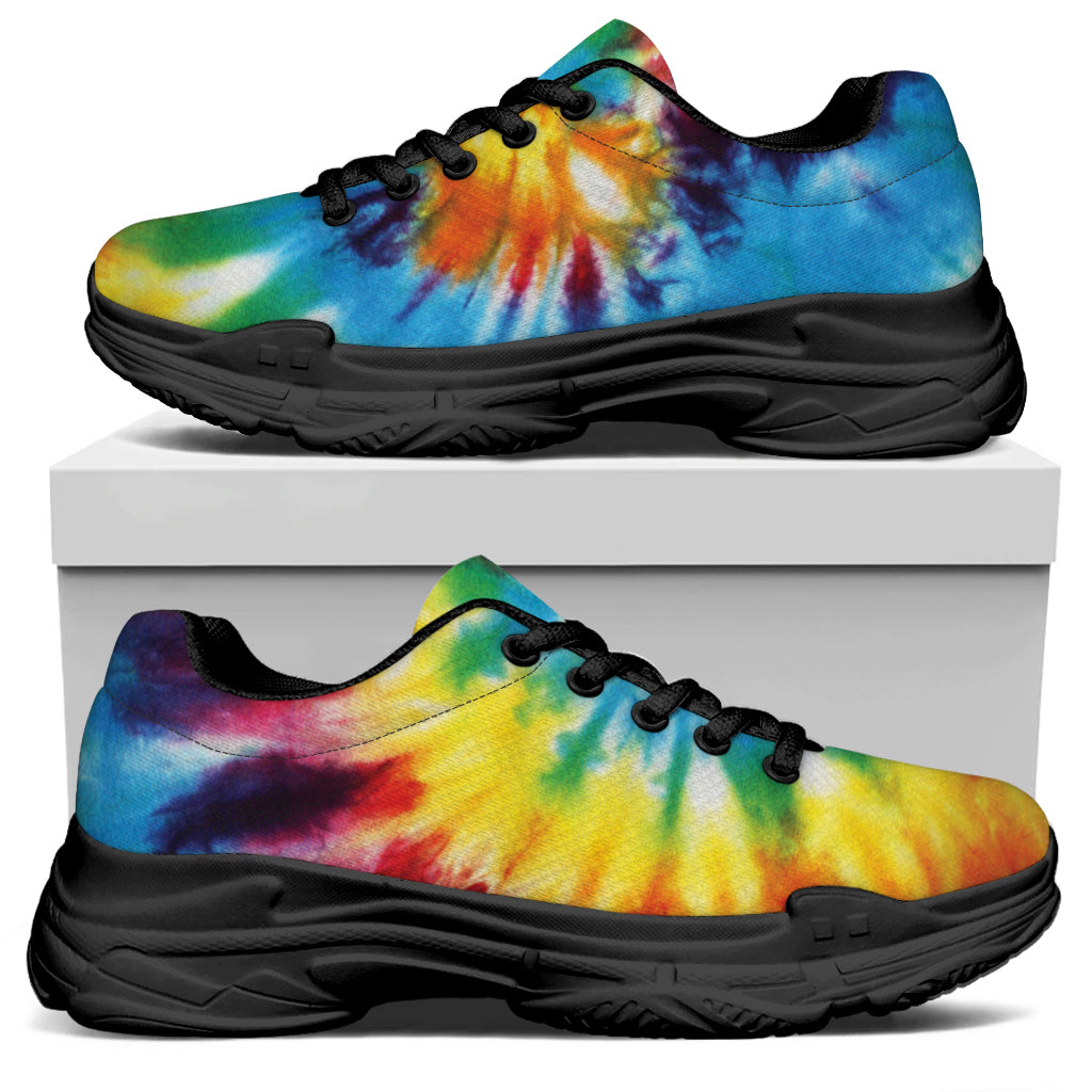 Colorful Tie Dye Print Black Chunky Shoes