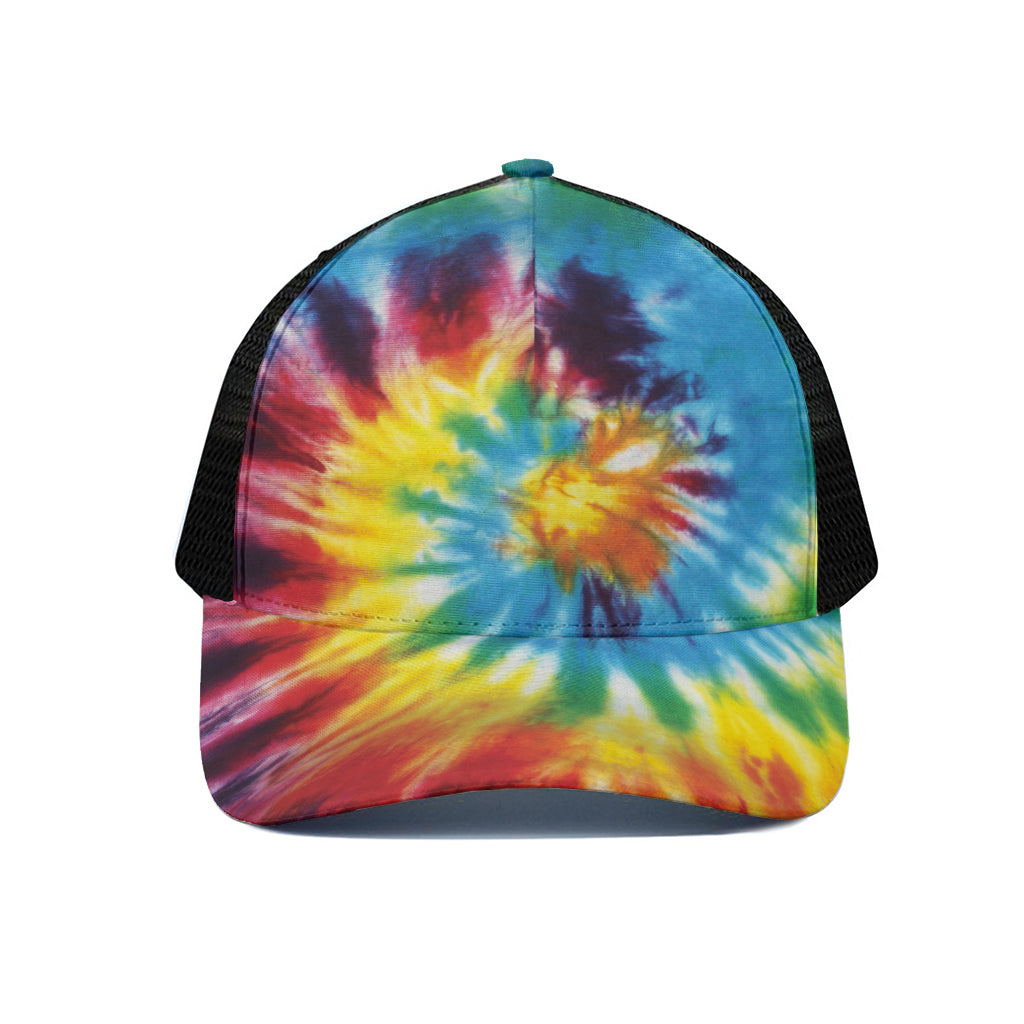 Colorful Tie Dye Print Black Mesh Trucker Cap