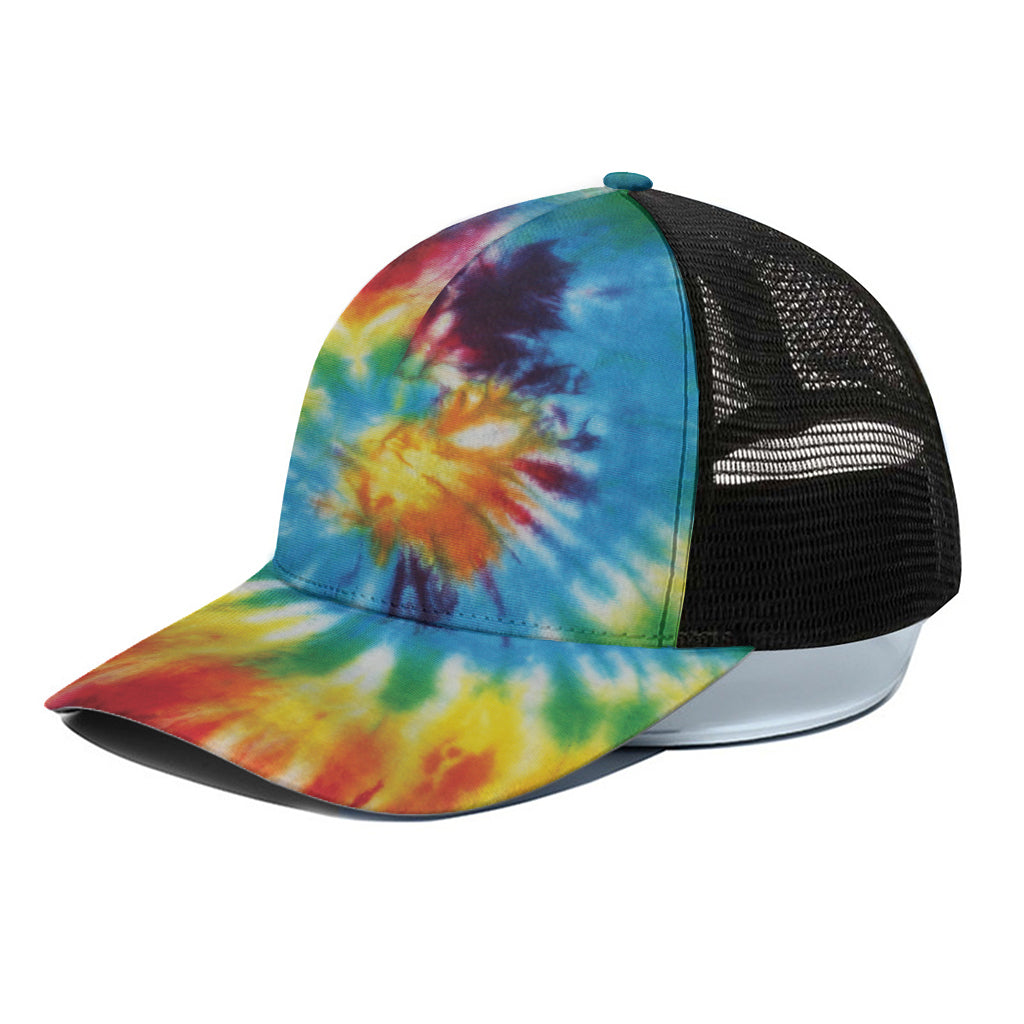 Colorful Tie Dye Print Black Mesh Trucker Cap
