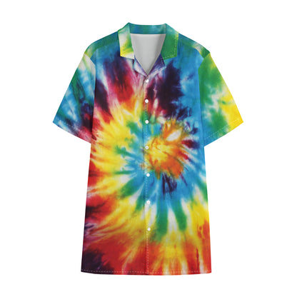 Colorful Tie Dye Print Cotton Hawaiian Shirt