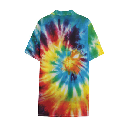 Colorful Tie Dye Print Cotton Hawaiian Shirt