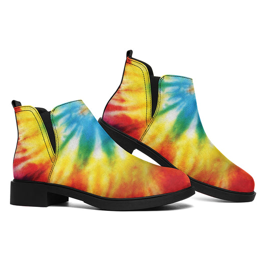 Colorful Tie Dye Print Flat Ankle Boots
