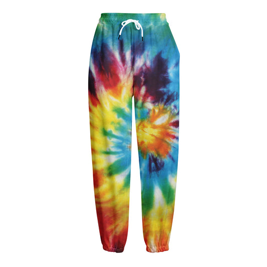 Colorful Tie Dye Print Fleece Lined Knit Pants
