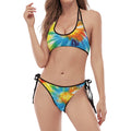 Colorful Tie Dye Print Halter Scoop Tie Side Bikini