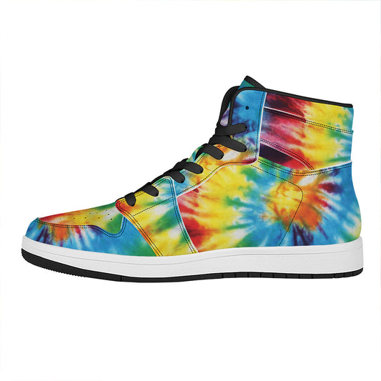 Colorful Tie Dye Print High Top Leather Sneakers
