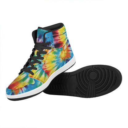 Colorful Tie Dye Print High Top Leather Sneakers
