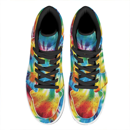 Colorful Tie Dye Print High Top Leather Sneakers