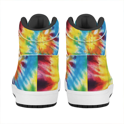Colorful Tie Dye Print High Top Leather Sneakers