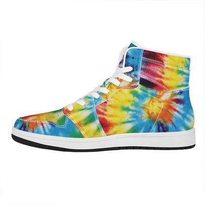 Colorful Tie Dye Print High Top Leather Sneakers