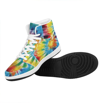 Colorful Tie Dye Print High Top Leather Sneakers