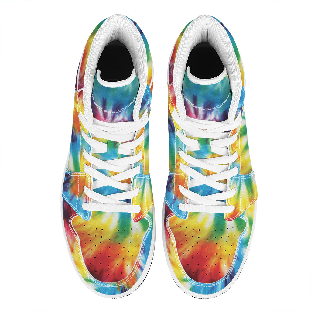 Colorful Tie Dye Print High Top Leather Sneakers
