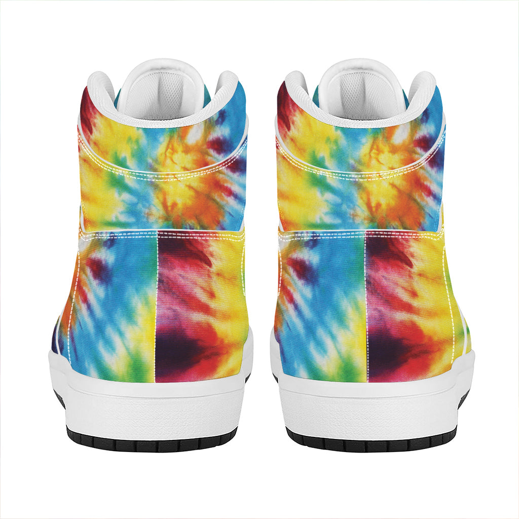 Colorful Tie Dye Print High Top Leather Sneakers