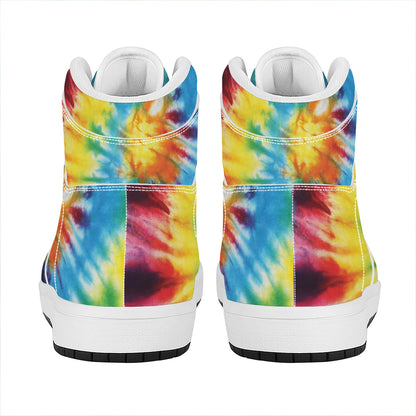 Colorful Tie Dye Print High Top Leather Sneakers