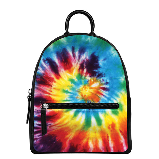 Colorful Tie Dye Print Leather Backpack