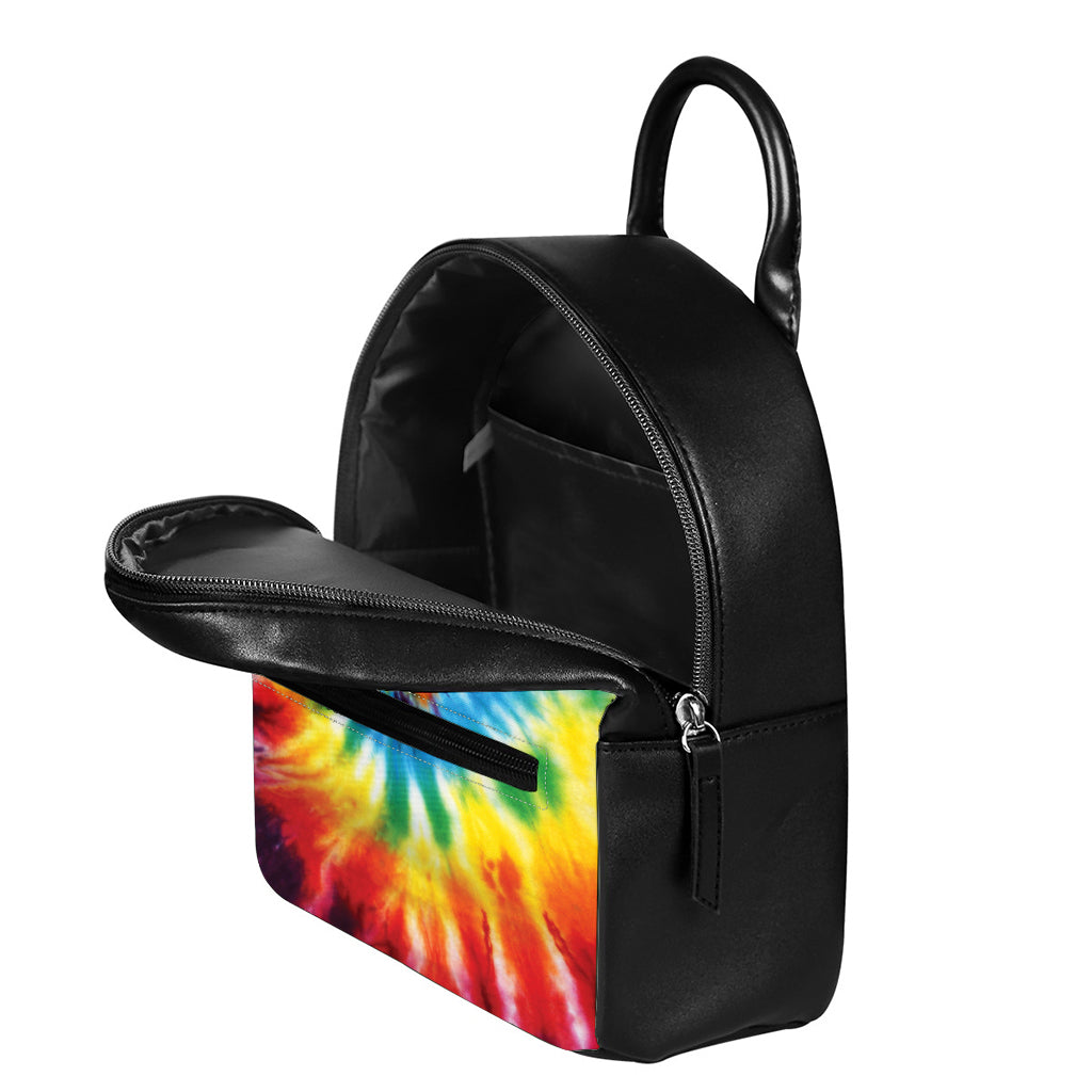 Colorful Tie Dye Print Leather Backpack