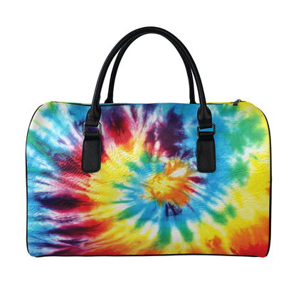 Colorful Tie Dye Print Leather Duffle Bag