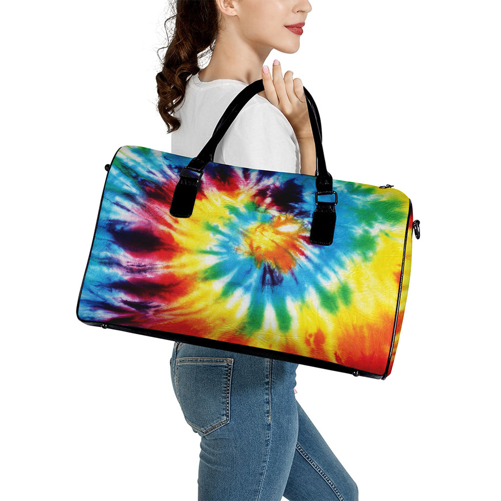 Colorful Tie Dye Print Leather Duffle Bag