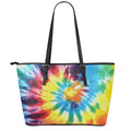 Colorful Tie Dye Print Leather Tote Bag With Zipper